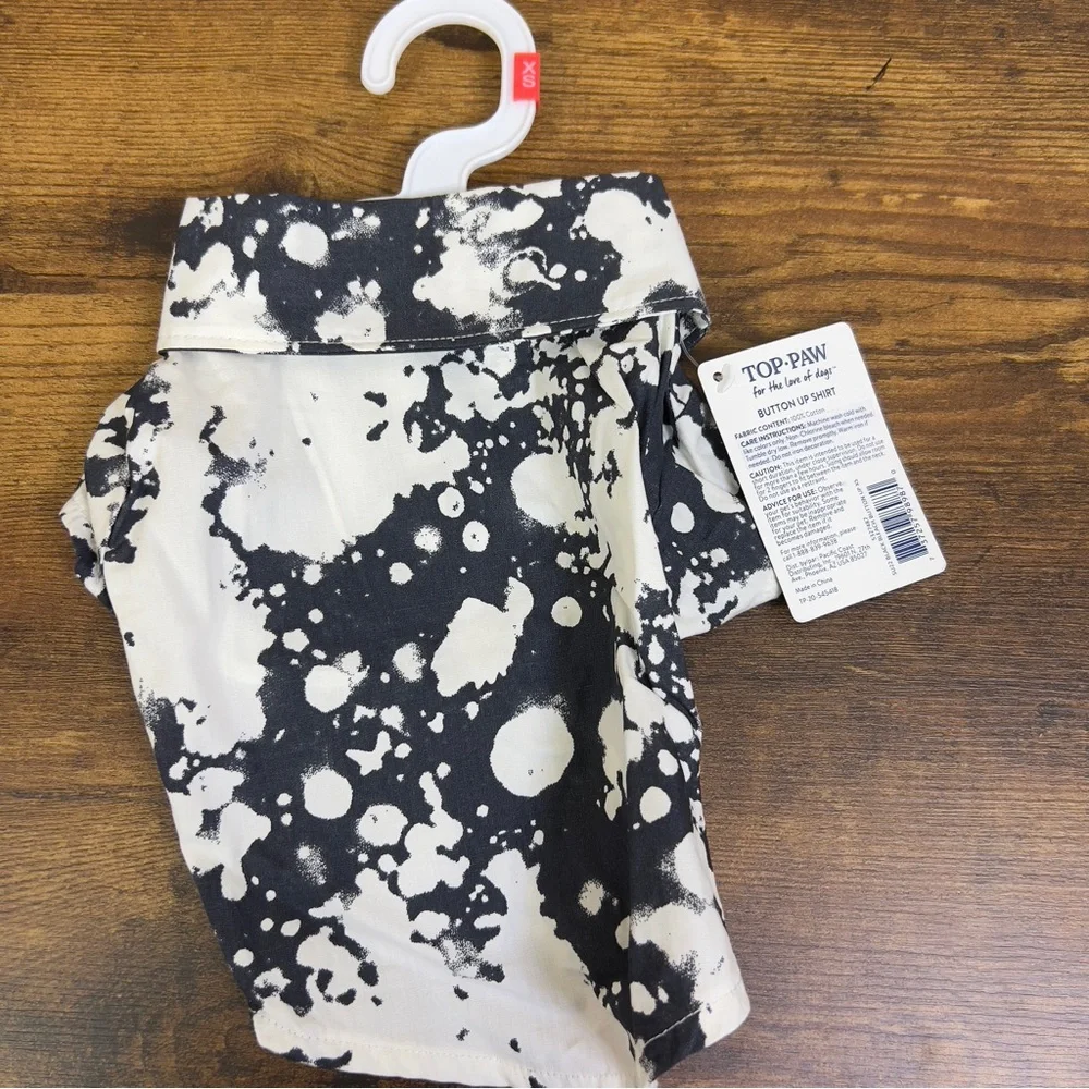 Top Paw Dog Size X-Small Button Up Shirt Black Bleach Button Up Black & White